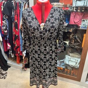 Max Studio Black and White Sheath Dress with Plunge Neckline